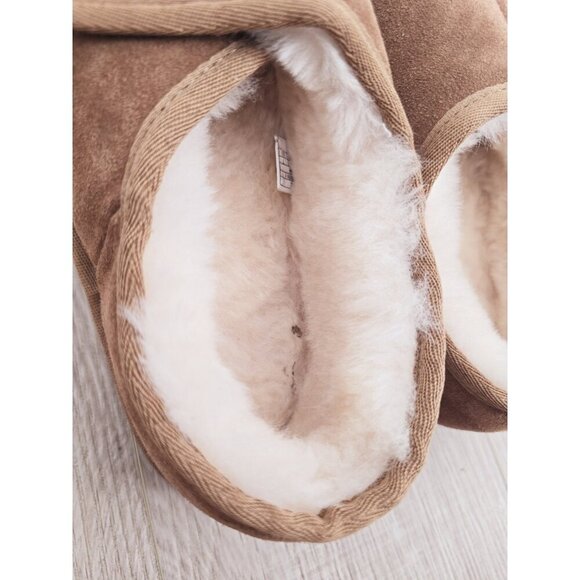 Lamo APMA Suede Leather Wool Shearling Fur Open Toe Slippers L - Picture 6 of 12